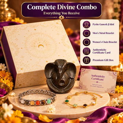 Metal Dhanyog Couple Bracelet Combo with Pyrite Ganesh Ji