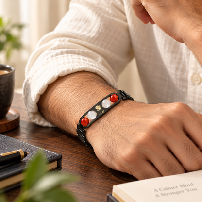 Virgo (कन्या राशि) Zodiac Metal Bracelet — Carnelian & Milky Quartz