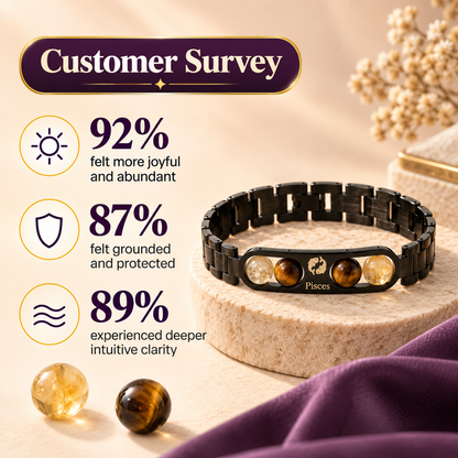 Pisces (मीन राशि) Zodiac Metal Bracelet — Citrine & Tiger Eye