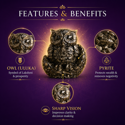 Raw Pyrite Owl Figurine for Protection, Wealth & Home Décor