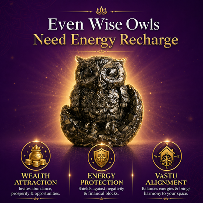 Raw Pyrite Owl Figurine for Protection, Wealth & Home Décor