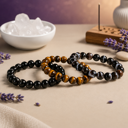 Black Tourmaline, Sulemani Hakik, and Tiger Eye - Protection Crystal combo