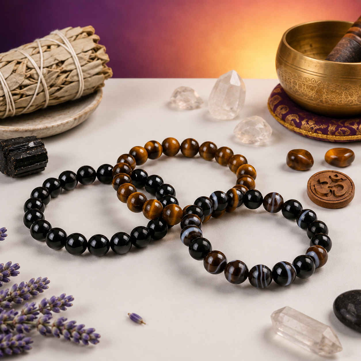Black Tourmaline, Sulemani Hakik, and Tiger Eye - Protection Crystal combo