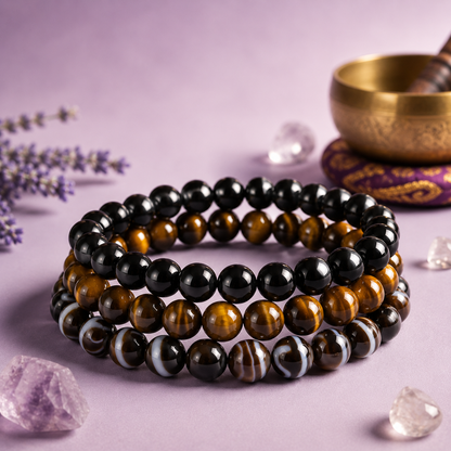 Black Tourmaline, Sulemani Hakik, and Tiger Eye - Protection Crystal combo