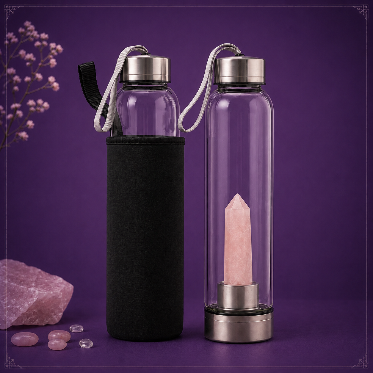Rose Quartz Crystal Water Bottle