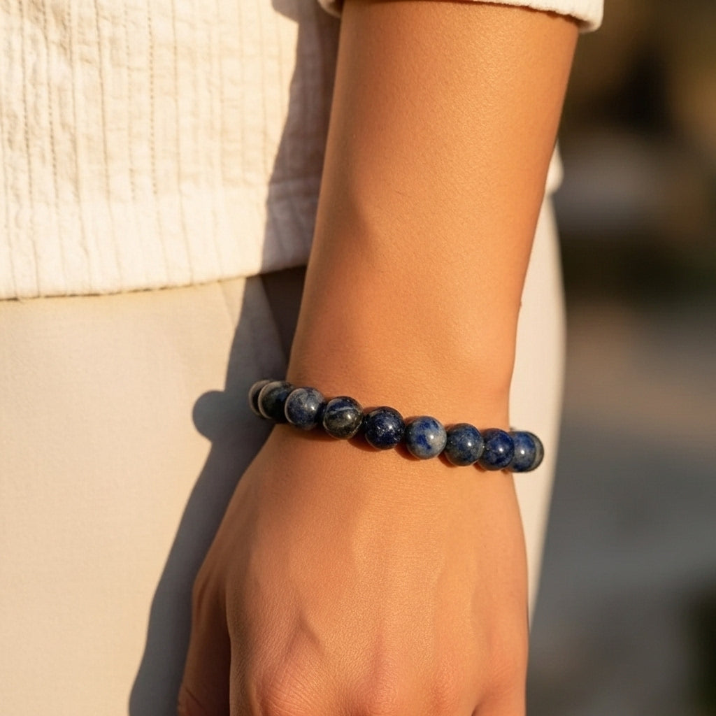 Spiritual Serenity Crystal Bracelet – Amethyst, Clear Quartz & Lapis Lazuli