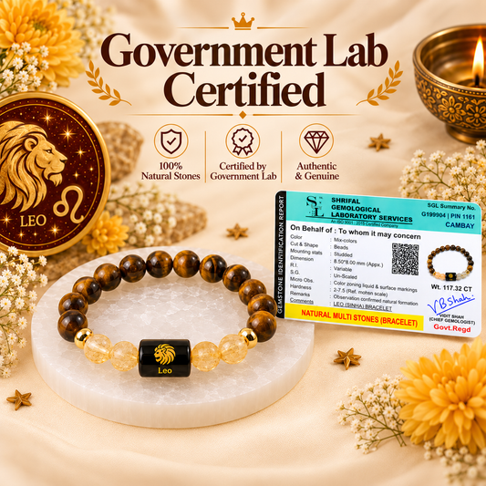 Leo Zodiac Bracelet — Tiger Eye & Citrine (Singh Rashi)