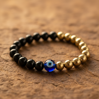 Certified Prosperity and Protection Bracelet with Pyrite, Tourmaline & Evil Eye
