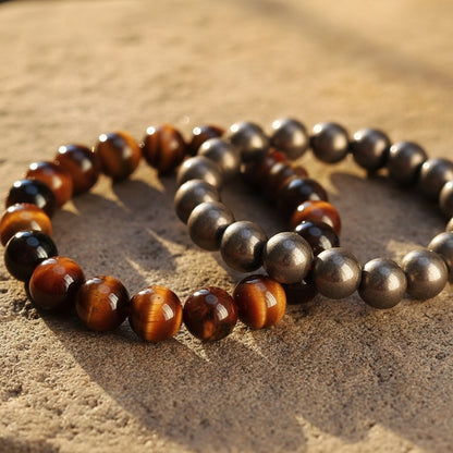 Tiger Eye and Pyrite Bracelet Combo