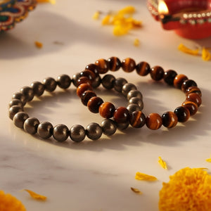 Tiger Eye and Pyrite Bracelet Combo
