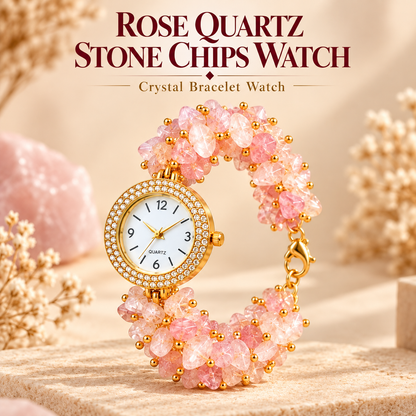 Rose Quartz Stone Chips Watch | Crystal Bracelet Watch for Women