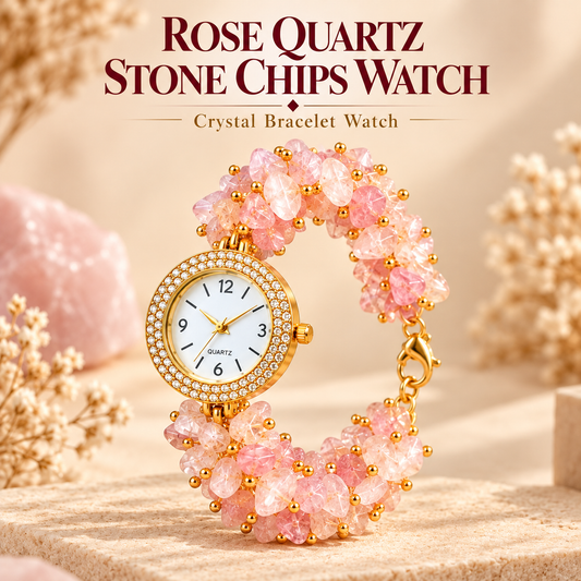 Rose Quartz Stone Chips Watch | Crystal Bracelet Watch for Women