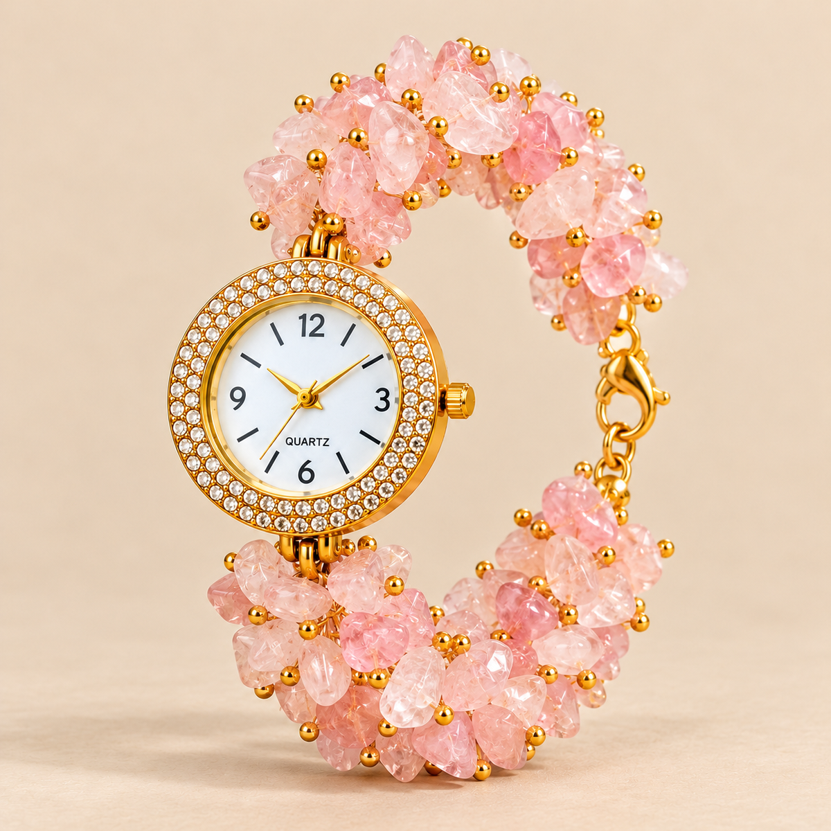 Rose Quartz Stone Chips Watch | Crystal Bracelet Watch for Women