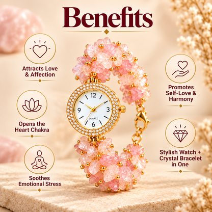 Rose Quartz Stone Chips Watch | Crystal Bracelet Watch for Women