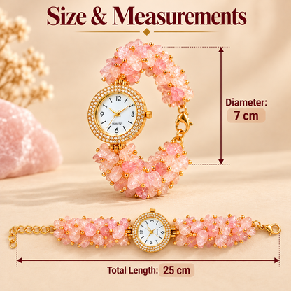 Rose Quartz Stone Chips Watch | Crystal Bracelet Watch for Women