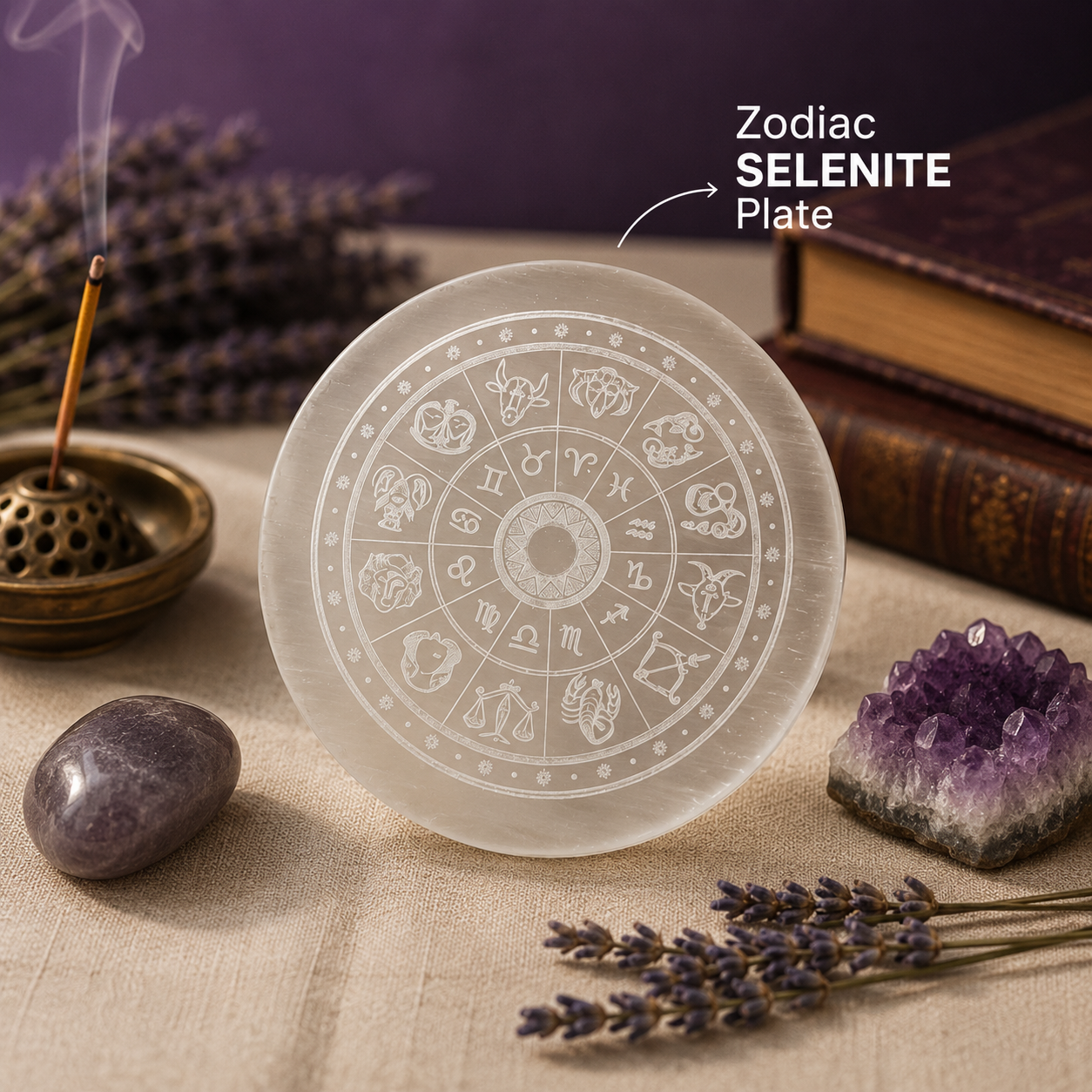 Selenite Charging Plate – Cleanse & Recharge Crystals Naturally | Comes with Certificate of Authenticity