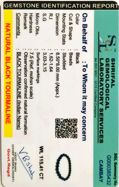 Black Tourmaline Crystal Bracelet for Grounding & Protection | Certified Gemstone | 8mm Beads