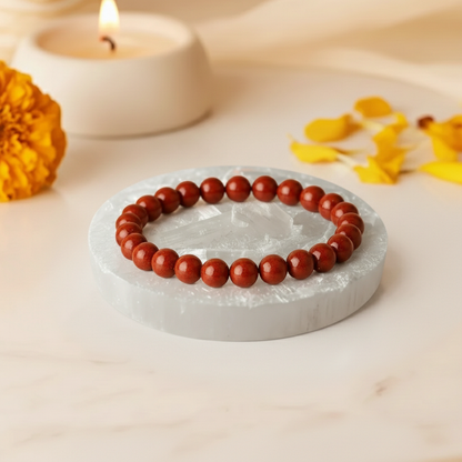 Red Jasper Bracelet + Raw Selenite Plate Combo