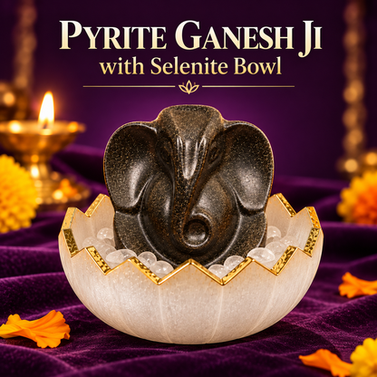 Pyrite Ganesh Ji with Selenite Bowl | Vastu Gift for Home & Office