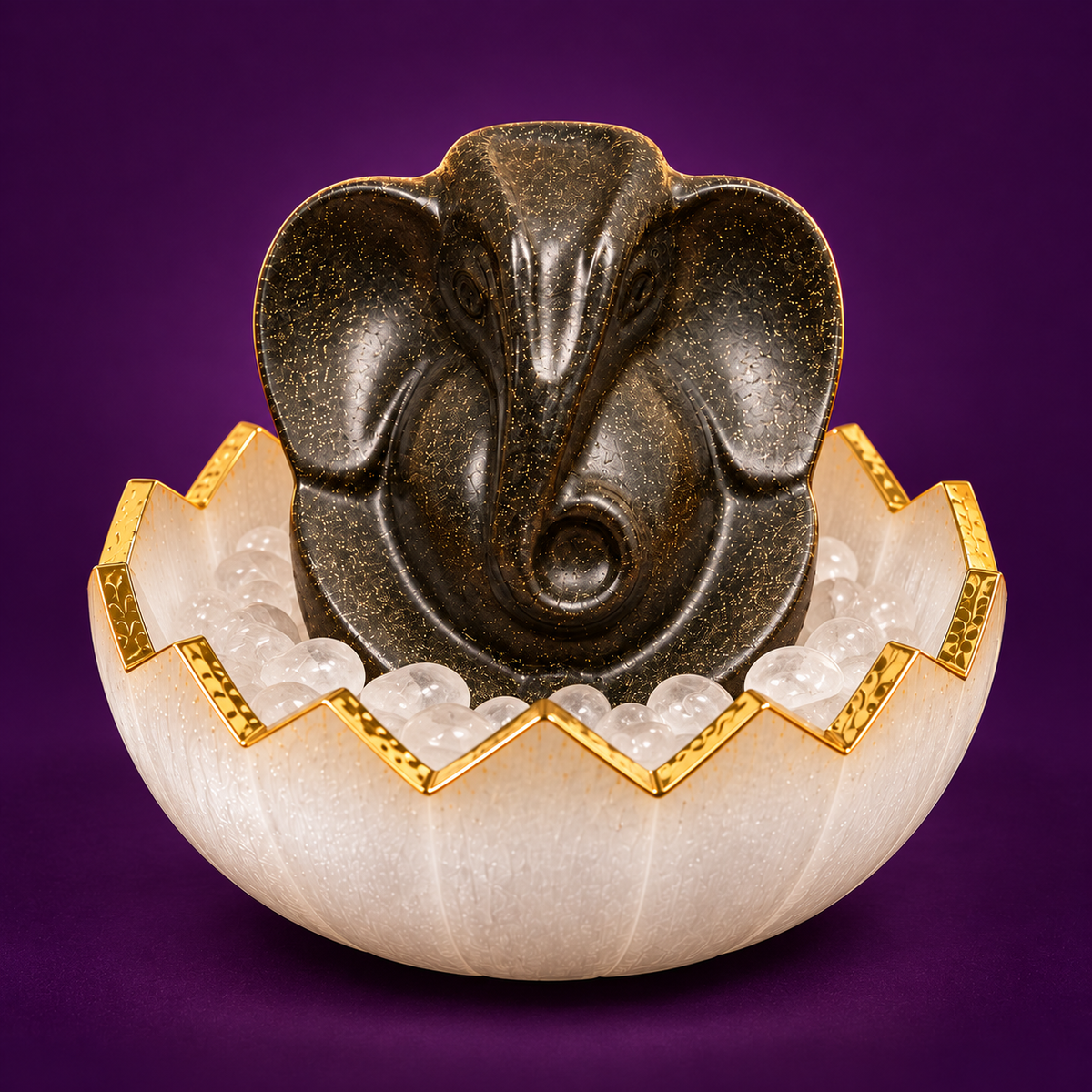 Pyrite Ganesh Ji with Selenite Bowl | Vastu Gift for Home & Office
