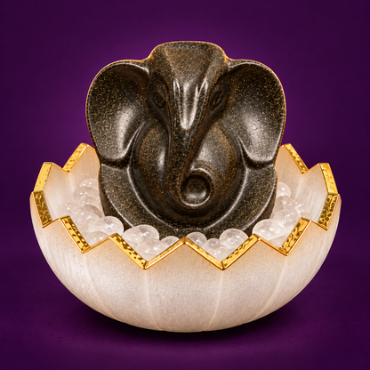 Pyrite Ganesh Ji with Selenite Bowl | Vastu Gift for Home & Office