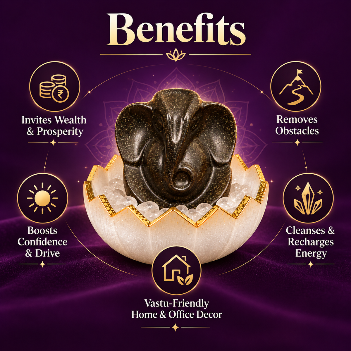 Pyrite Ganesh Ji with Selenite Bowl | Vastu Gift for Home & Office