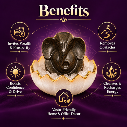 Pyrite Ganesh Ji with Selenite Bowl | Vastu Gift for Home & Office