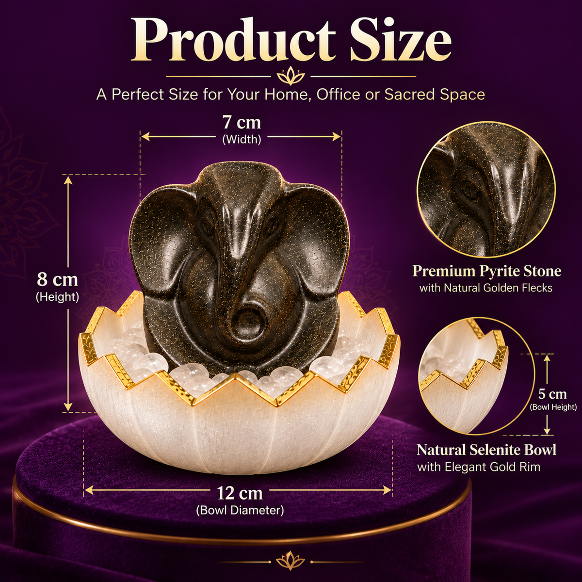 Pyrite Ganesh Ji with Selenite Bowl | Vastu Gift for Home & Office