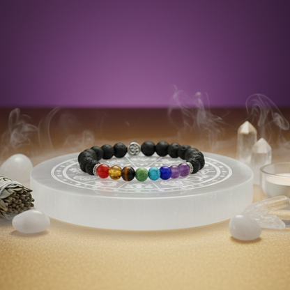 Lava 7 Chakra Bracelet + Selenite Plate Combo