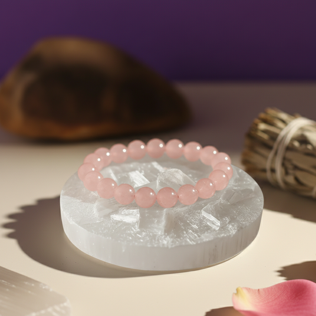 Rose Quartz Bracelet with Selenite Plate