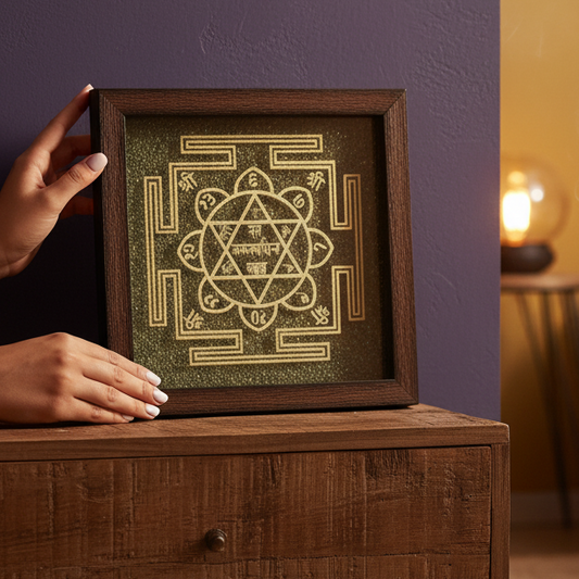 Nam Kamalavasiny Swah Yantra with Raw Pyrite Frame