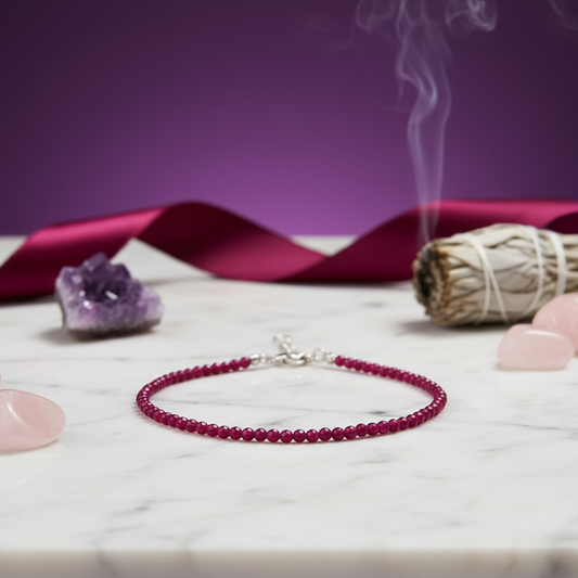 Ruby Stone Anklet (2mm)