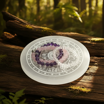 Lava 7 Chakra Bracelet + Selenite Plate Combo
