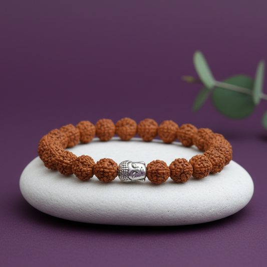 5 Mukhi Rudraksha Bracelet with Buddha Charm for Peace, Focus & Balance