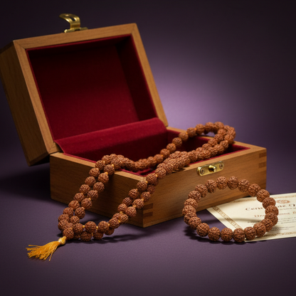 5 Mukhi Rudraksha Mala (8mm) with Rudraksha Bracelet | Peace, Protection & Spiritual Balance