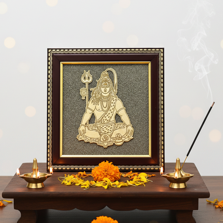 Lord Shiva Meditation Raw Pyrite Frame for Inner Peace, Protection & Balance