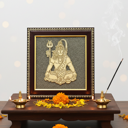 Lord Shiva Meditation Raw Pyrite Frame for Inner Peace, Protection & Balance