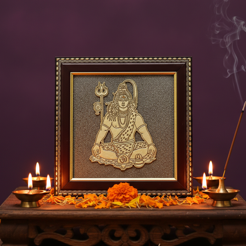 Lord Shiva Meditation Raw Pyrite Frame for Inner Peace, Protection & Balance