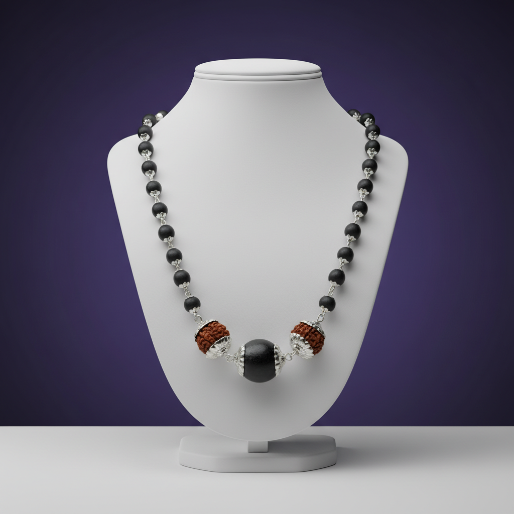 Karungali & Rudraksha Bead Cap Mala — Spiritual Protection, Focus & Energy