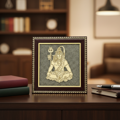 Lord Shiva Meditation Raw Pyrite Frame for Inner Peace, Protection & Balance