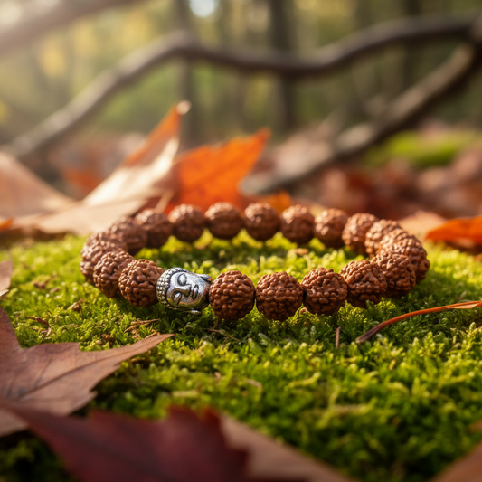 5 Mukhi Rudraksha Bracelet with Buddha Charm for Peace, Focus & Balance