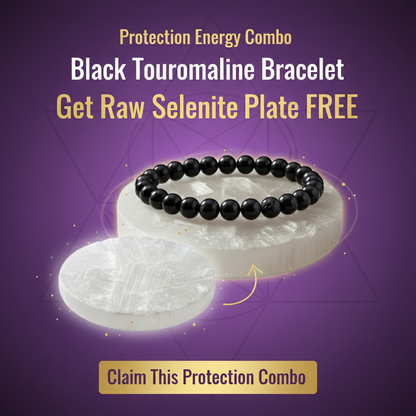 Black Tourmaline Bracelet + Free Raw Selenite Plate