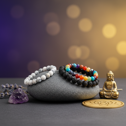 Divine Energy Trio Bracelet – Lava Stone, 7 Chakra & Amethyst