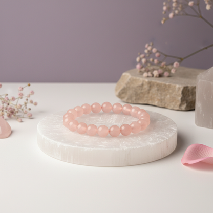 Rose Quartz Bracelet with Selenite Plate