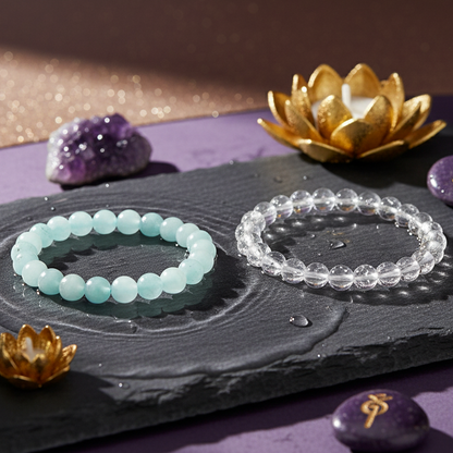 Ocean Calm Bracelet – Aquamarine & Clear Quartz Combo