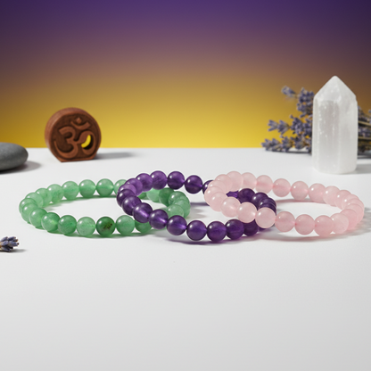 Rose Quartz, Green Aventurine & Amethyst Bracelet