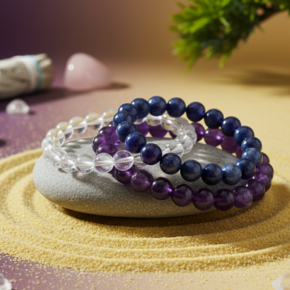 Spiritual Serenity Crystal Bracelet – Amethyst, Clear Quartz & Lapis Lazuli