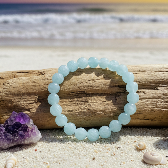 Aquamarine Round Beads Bracelet