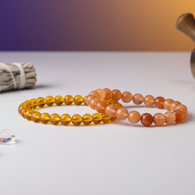Citrine & Sunstone Crystal Bracelet (8mm Beads)