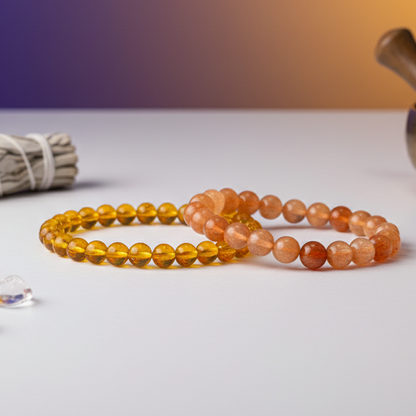 Citrine & Sunstone Crystal Bracelet (8mm Beads)